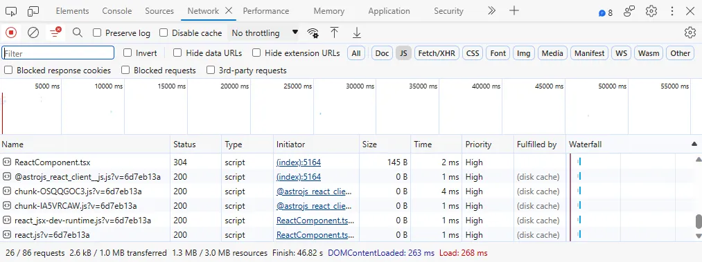 Browser network tab showing component requests